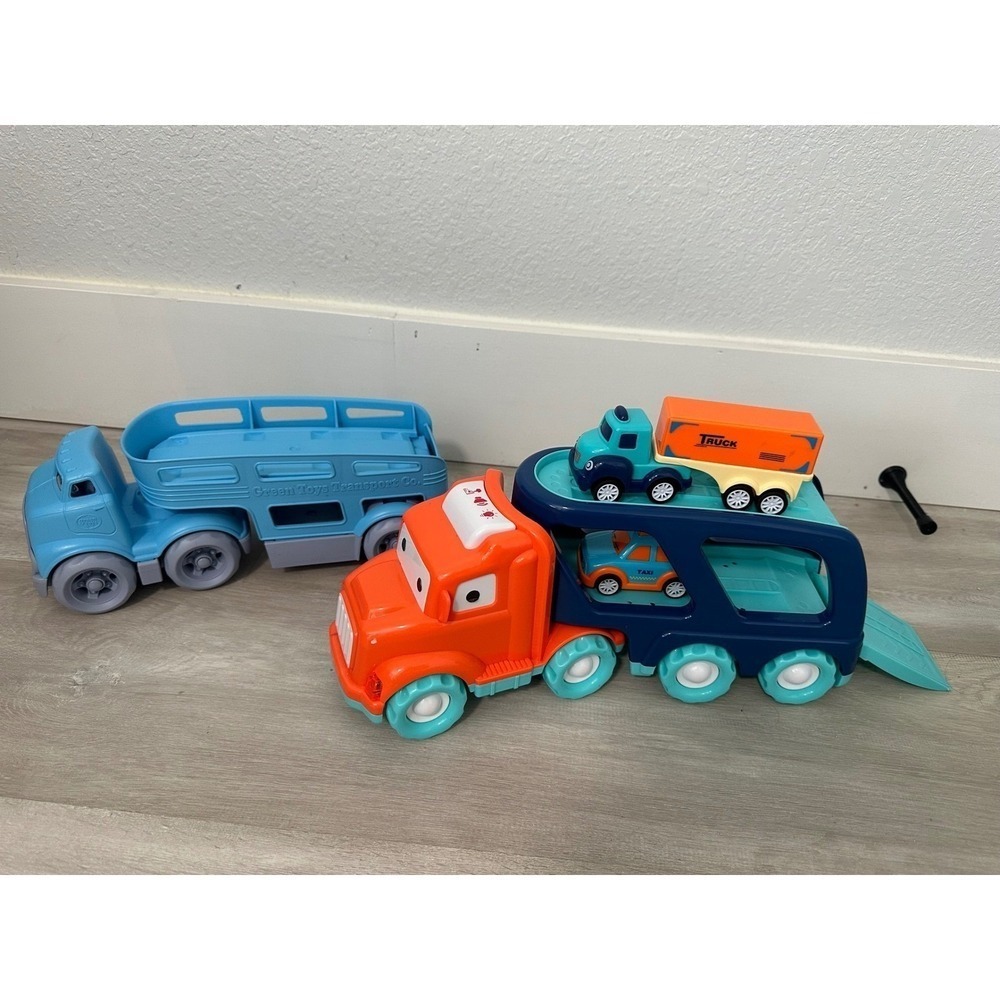 Green Toys Transporter Truck Toy Set with Cars and Lights for Kids